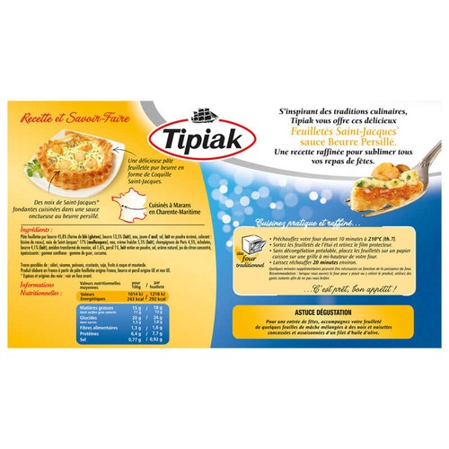 Tipiak 2 Feuilletés Saint-Jacques Sauce Beurre Persillé 240G
