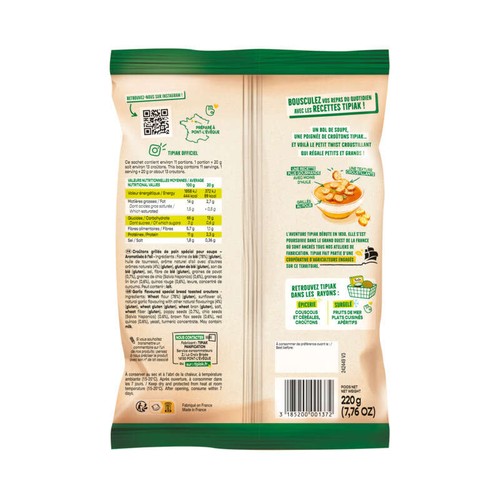 Tipiak Croûtons de Pain Croustillants Ail 220g