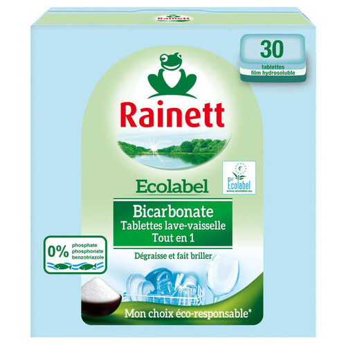 Rainett Tablettes Lave-Vaisselle Tout-en-1 Bicarbonate 600g.
