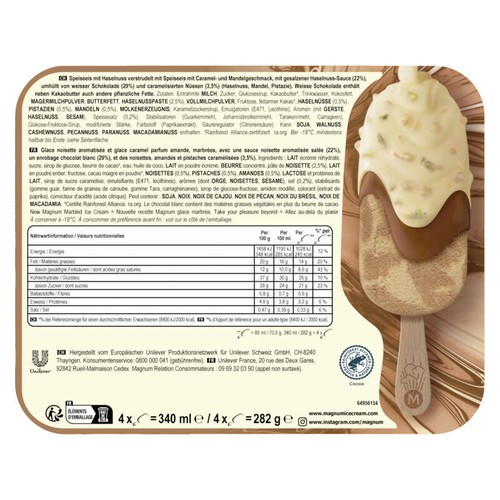 Magnum Glace Bâtonnet Double Noisette 4x85ml