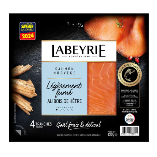 Labeyrie Saumon Atlantique Légèrement fumé de Norvège 4 tranches 130g