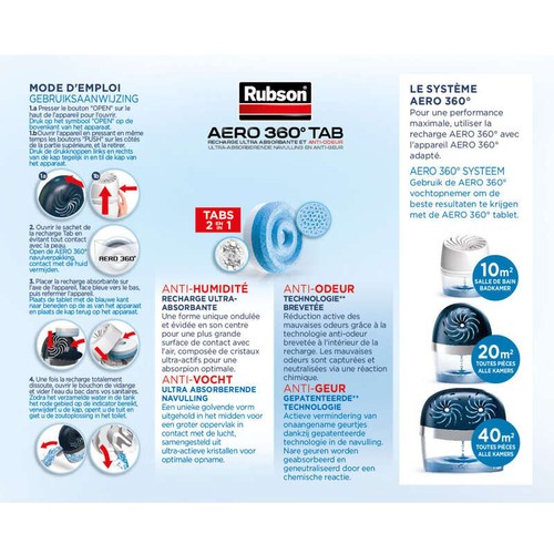 Rubson 2 Recharges Pour Absorbeur D'Humidité, Aero 360° Tab