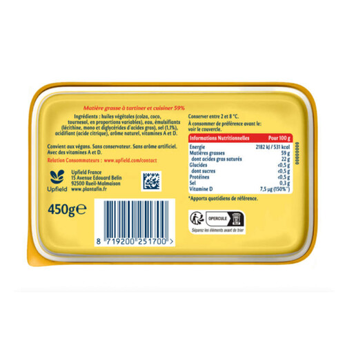 Planta Fin margarine doux 100% végétal 450g