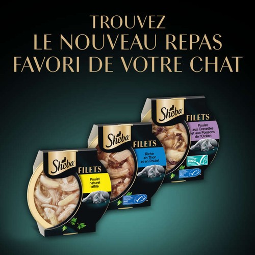 Sheba Filets au Poulet, aux Crevettes et aux Poissons de l'Océan pour chat adulte 60g