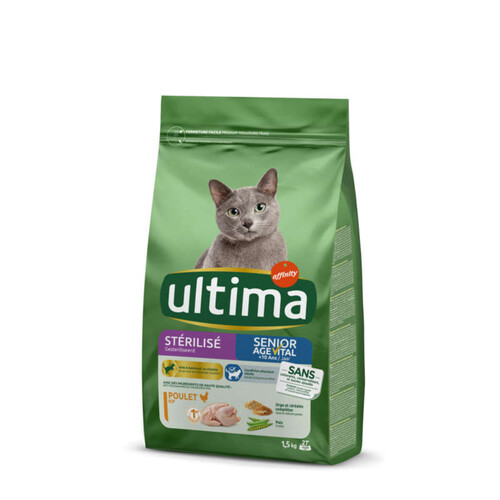 Ultima Croquettes Pour Chats Stérilisés +10 Ans Au Poulet Et À L'Orge 1,5Kg