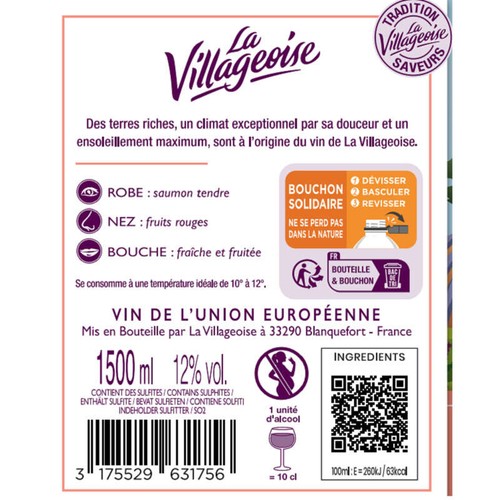La Villageoise Vin De Table De La Communauté Européenne, Rosé 150cl