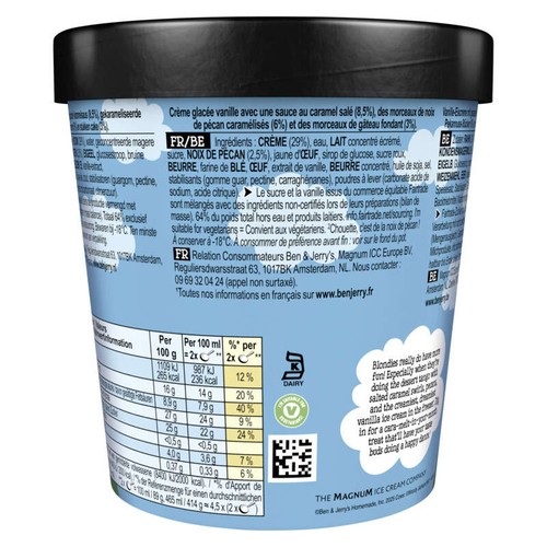Ben & Jerry's Glace en Pot Vanille Pecan Blondie 414g