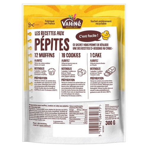 Vahiné 18 Cookies ou 12 Muffins ou 1 Cake Aux pépites de chocolat 300g