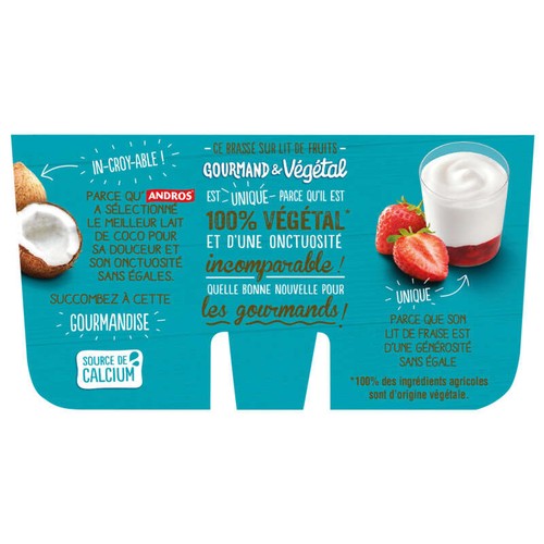 Andros Brassé Végétal Nature sur lit de Fraise au lait de Coco 4x100g