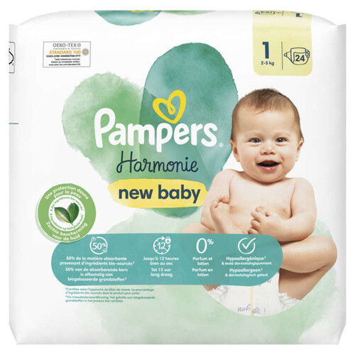 Pampers Harmonie Couches Taille 1, 24 Couches, 2kg - 5kg
