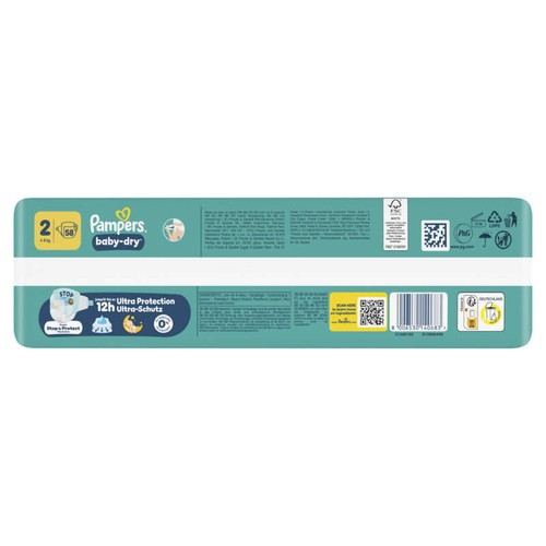 Pampers Baby-Dry Taille 2, 4kg-8kg, 58 Couches
