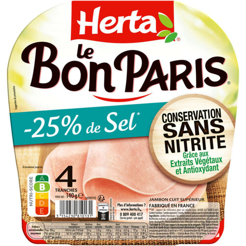 Herta Le Bon Paris -25% de sel sans nitrite 4 tranches 140g