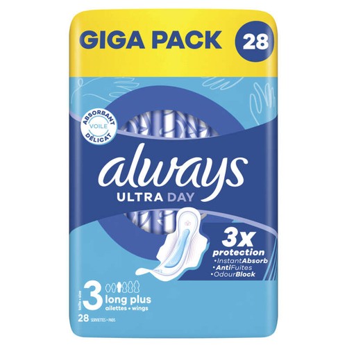 Always Ultra Serviettes Menstruelles Long Plus Avec Ailettes Taille 3 x28