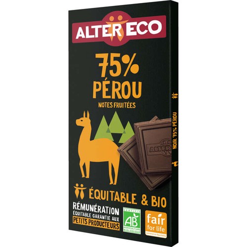 Alter Eco Chocolat Noir Pérou 75% Bio 100g 