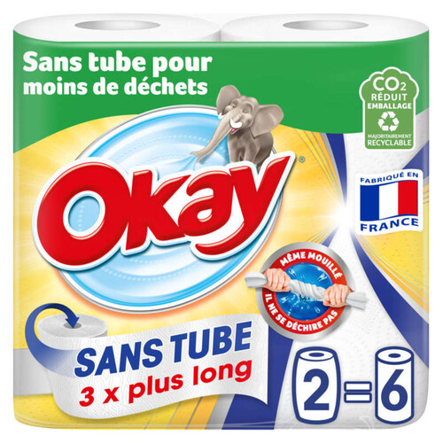 Okay Essuie-Tout Sans Tube Blanc X2