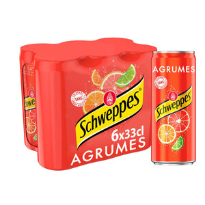 Schweppes Agrumes boisson gazeuse pack de 6x33 cl canettes.