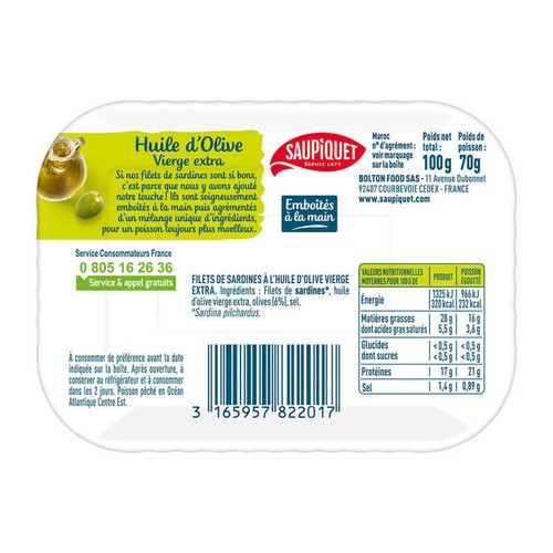 Saupiquet Filets De Sardines À L'Huile Olive 100g