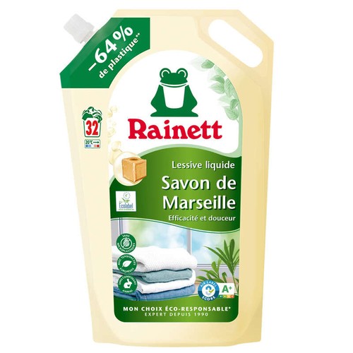 Rainett Lessive Liquide Savon de Marseille 32 Lavages 1,6L