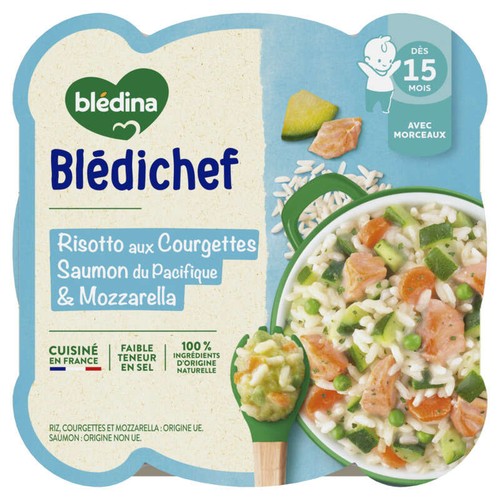 Blédina Risotto aux Courgettes, Saumon du Pacifique et Mozzarella, dès 15 Mois, 250g