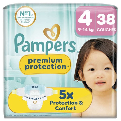 Pampers Premium Protection Taille 4 - 9kg-14kg – x38 Couches