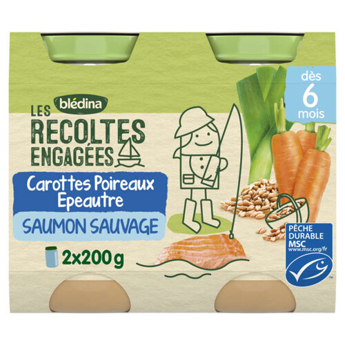 Blédina carottes poireaux epeautre saumon sauvage - dès 6 mois - 2x 200g