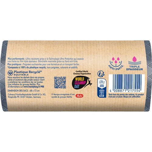Handy Bag Sacs Poubelle à Poignées Coulissantes Ultra Résistant 10x50L