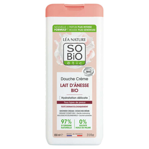 SO'BiO Étic Crème de douche Hydratante au lait d'ânesse Bio 650ml