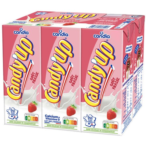 Candia - Candy'Up - Boisson lactée fraise - Le pack de 6x20cl