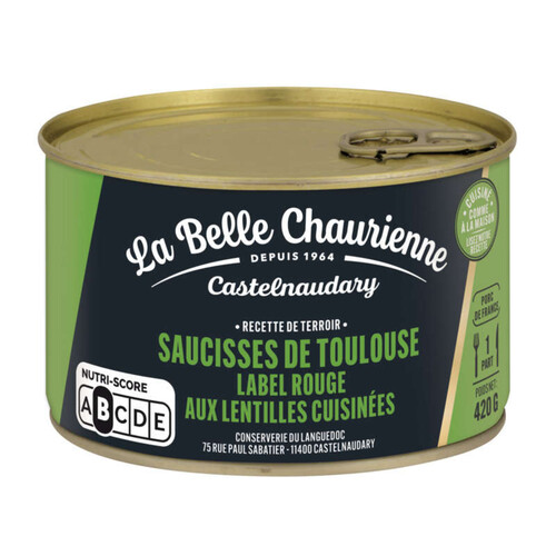 La Belle Chaurienne Saucisse De Toulouse Label Rouge Aux Lentilles Vertes Du Berry 420g