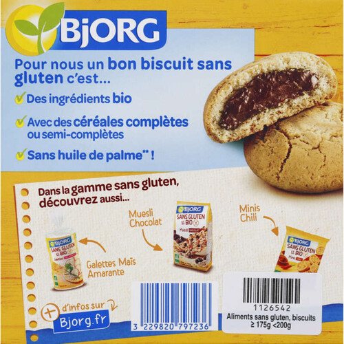 Biscuits petit fourré goût cacao sans gluten 180g - Bjorg