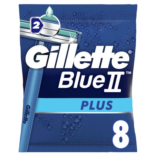 Gillette Blue II Plus Rasoirs Jetables x8, Avec Bande Lubrifiante Et Deux Lames Ultra-Affûtées x8