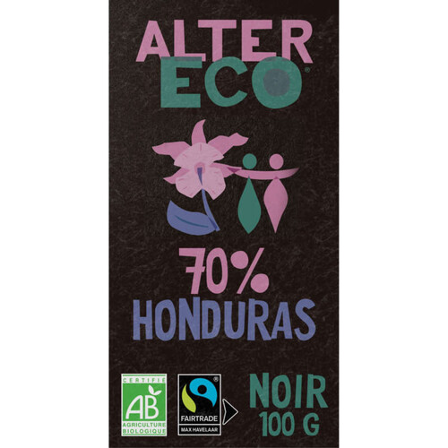Alter Eco Chocolat Noir 70% Honduras, Fruité Et Fondant Bio 100G