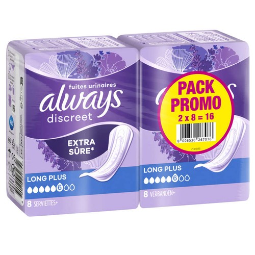 Always Discreet Serviettes Pour Fuites Urinaires Femmes Long Plus 16 Serviettes