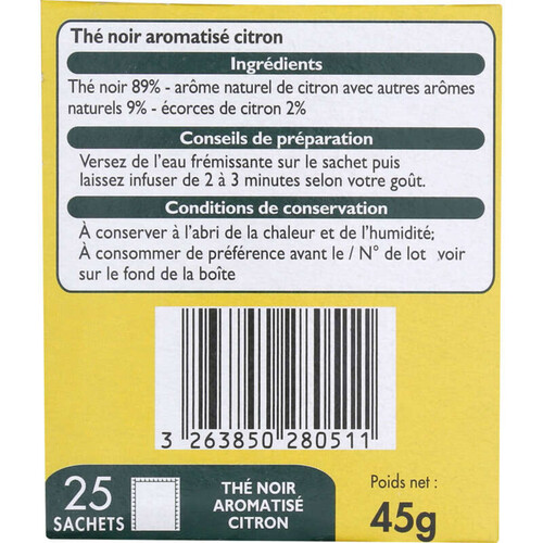 Leader Price Thé Noir Aromatisé Citron 45g