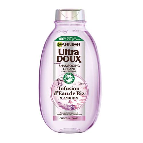 Garnier Ultra Doux Shampoing Lissant Sans Silicone Infusion d'Eau de Riz & Amidon 250ml