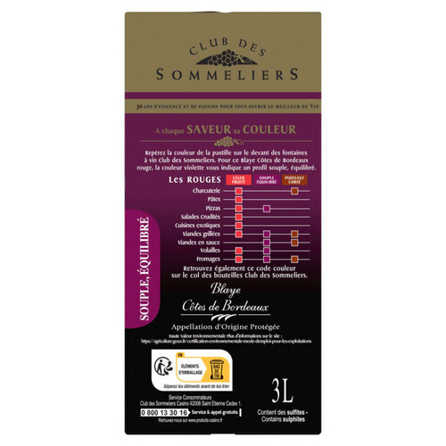 Club Des Sommeliers Blaye Côtes de Bordeaux Vin rouge 3l