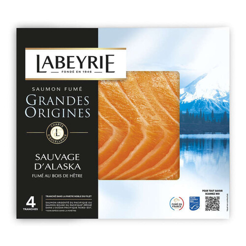 Labeyrie Saumon Fumé Sauvage D'Alaska Pêche À La Ligne Grandes Origines 4 Tranches 120G