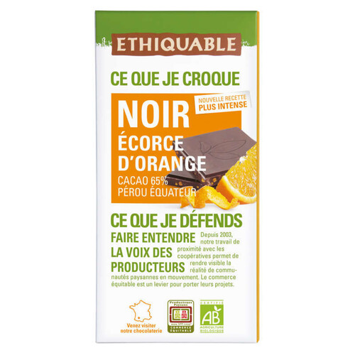 Ethiquable Chocolat Noir Orange Confite Bio 100G