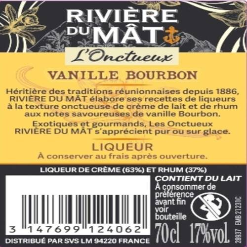 Rivière du mât Liqueur l'onctueux vanille bourbon 70cl