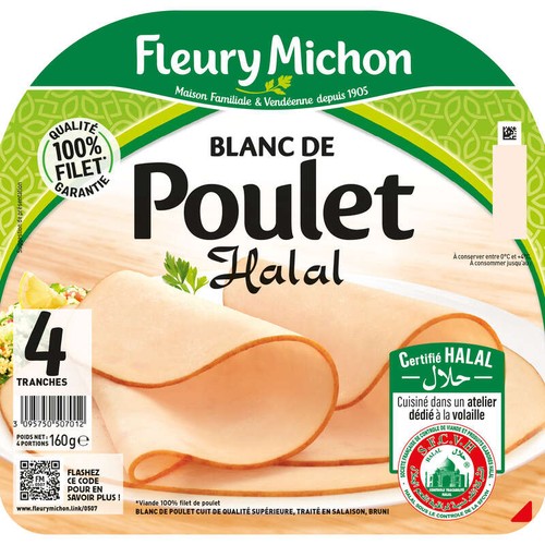 Fleury Michon Blanc De Poulet Halal Tranches Fines x4