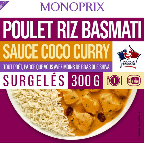 Monoprix Poulet riz basmati sauce coco curry 300g