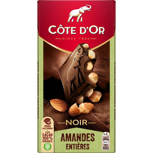 Côte d'Or Tablette Chocolat Noir aux Amandes Entières 180g