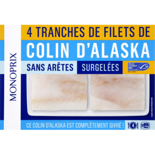 Monoprix 4 Tranches de filets de Colin d'Alaska MSC 400g