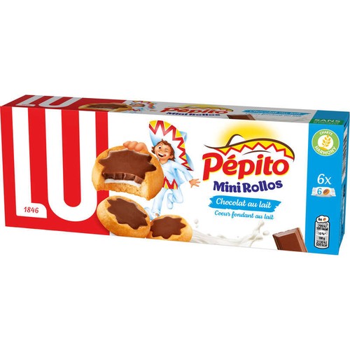 Lu Pepito Mini Rollos Biscuits fourrés & nappés de Chocolat au Lait 225g