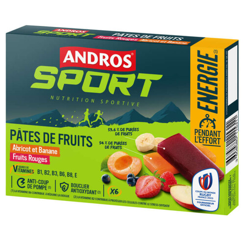 Andros Sport Pate de Fruits Abricot et Banane & Fruits rouges x6