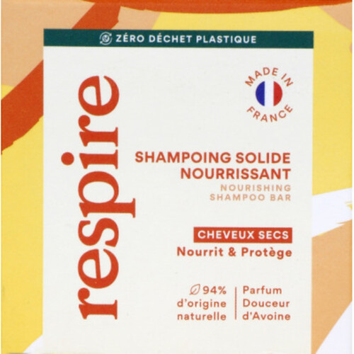 Respire Shampoing Solide Bio Douceur D'Avoine Cheveux Secs 75G