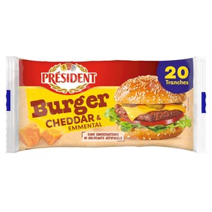 Président Tranches Burger Cheddar Emmental x20 340g