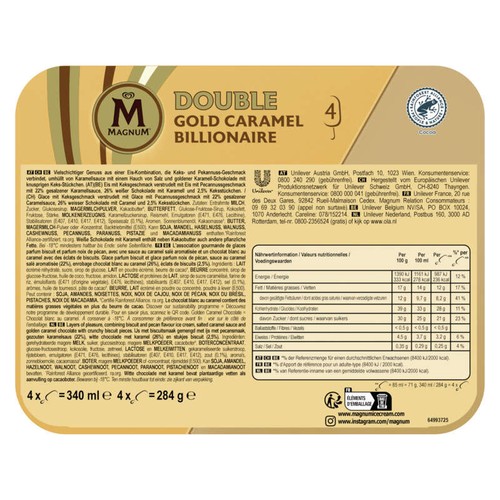 Magnum Double Gold Caramel Billionaire Bâtonnet de Glace x4 284g
