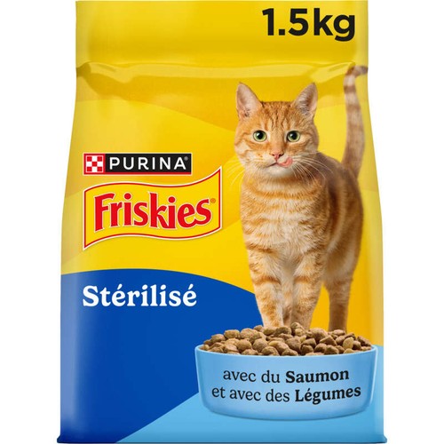 Purina Friskies Croquettes pour chats stérilisés avec du Saumon et des Légumes sac de 1,5kg
