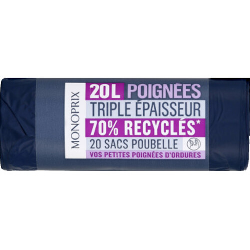 Monoprix Sacs poubelle à poignées 70% recyclés 20L X20